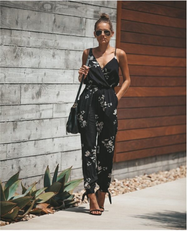 Women's Jumpsuit Flowers Print Spaghetti Strap Romper - Image 5